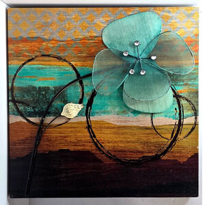 Farmhouse BOHO Wall Art Canvas Board 15x15 3D Embellished Wall Decor Earth Tones